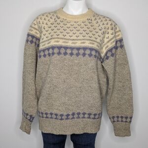 Vintage Alps Outdoors cream tan blue 100% wool sweater XL